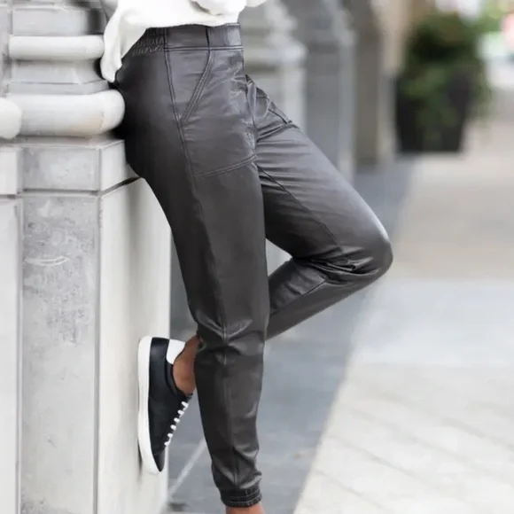 NEW! SPANX Faux Leather Jogger Pants BLACK, SIZE LARGE 0865
